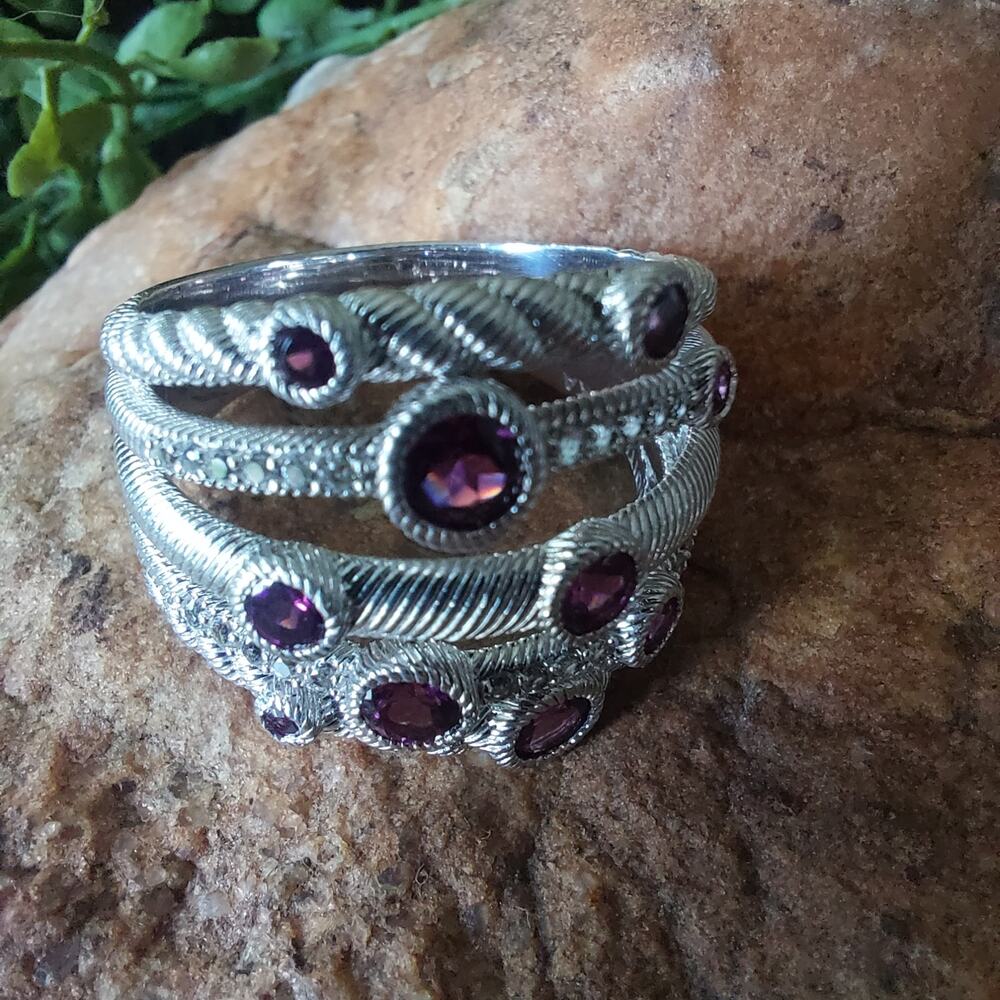 Sterling Silver 925 Judith Ripka Rhodolite Garnet Vintage Ring Stacked Size 10.5